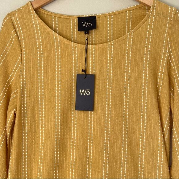 Anthropologie W5 Concepts Swiss Dot Ruffle Bell Sleeve Goldenrod Blouse SZ L - Picture 3 of 15